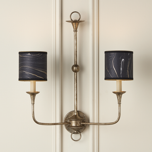 Marble Artisanal Drum Chandelier Shade - Handmade Contemporary Design with Grosgrain Ribbon Accents