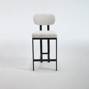 English Elm Bar Stools Set of 2 Upholstered Fabric Seat with Foam Cushion Black Metal Legs Cream W3244P310202