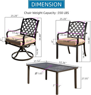 English Elm Outdoor 7-Piece Patio Dining Set With Swivel Chairs, Removable Cushions & Antique Bronze Frame For Elegance W1859S00113-GIGA