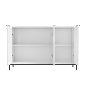 English Elm Modern White High Gloss 3-Door Cabinet Elegant Buffet Sideboard with Gold Handles, Black Metal Legs T3609P333085