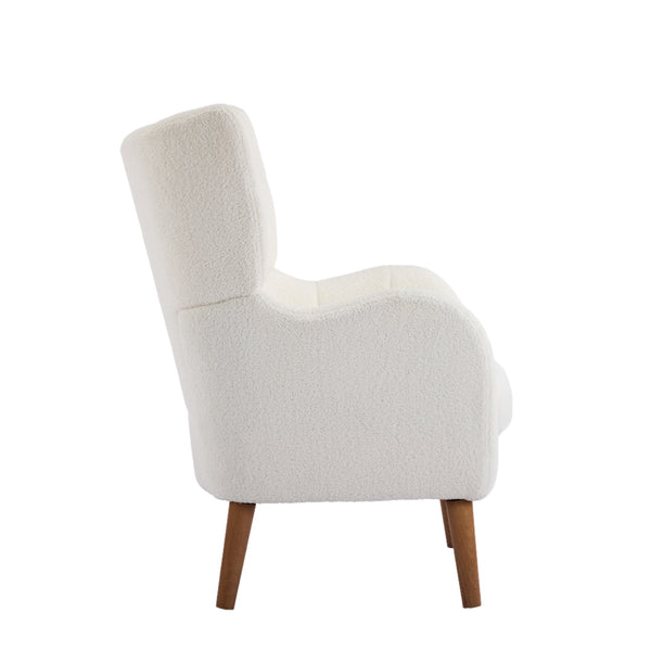 English Elm Christopher Knight Home® - Accent Ivory Teddy Fabric High-Back Armchair with 5.5" Cushion, Curved Arms & Birch Legs, Cozy Support N817P335062W