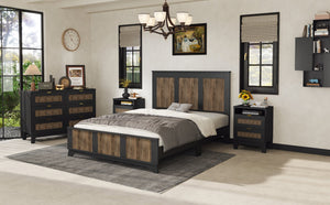 English Elm 4-Pieces Queen Platform Bed Set with Storage Nightstands & Dresser, Wooden Strip Accent, Modern Farmhouse Elegance Black 52.17 L x 18.5 W x 11.81 H HL000191AAB