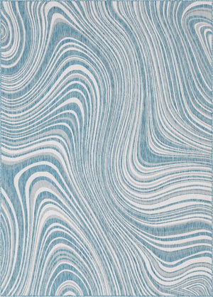 Unique Loom Outdoor Modern Pool Machine Made Abstract Rug Light Aqua, Blue/Ivory 8' 0" x 11' 4"