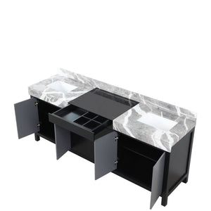 English Elm Black Double Bath Vanity 84" W With Castle Grey Marble Top - Elegant Storage & Modern Charm B2731P261129