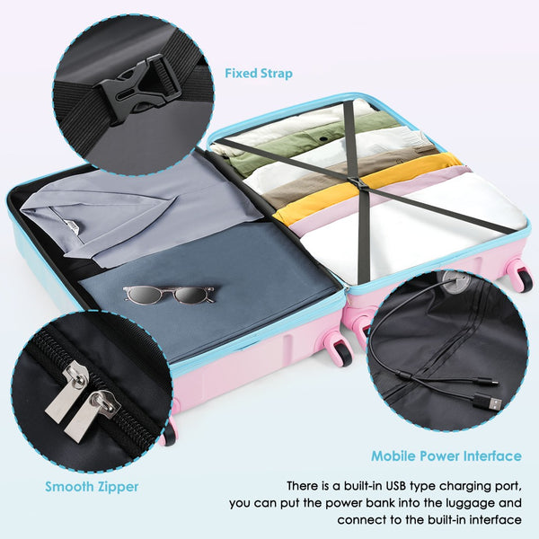 English Elm Luggage 3 Piece Hard Shell Abs Pc Set with Usb Port and Spinner Wheels Travel Ready N726P264892A