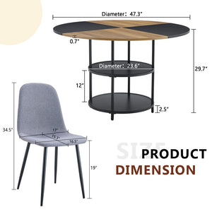 English Elm Table and Chair Set 47 Inch Round Mdf Spliced Top with Dual Tier Storage 4 Seats Black,Light Gray,Wood W1151S03336