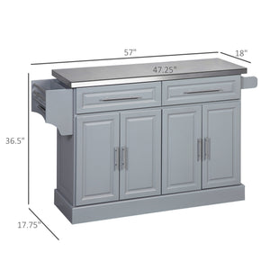 English Elm Homcom Rolling Kitchen Island Cart With Stainless Steel Top, Ample Storage & Easy Mobility For Prep W2225S00040