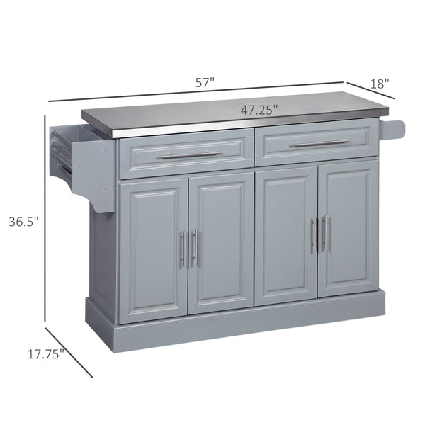 English Elm Homcom Rolling Kitchen Island Cart With Stainless Steel Top, Ample Storage & Easy Mobility For Prep W2225S00040