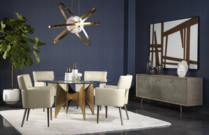 Sunpan Amerie Contemporary Dining Armchair with Unique Cutout Design and Antique Brass Legs for Modern Spaces Castillo Cream