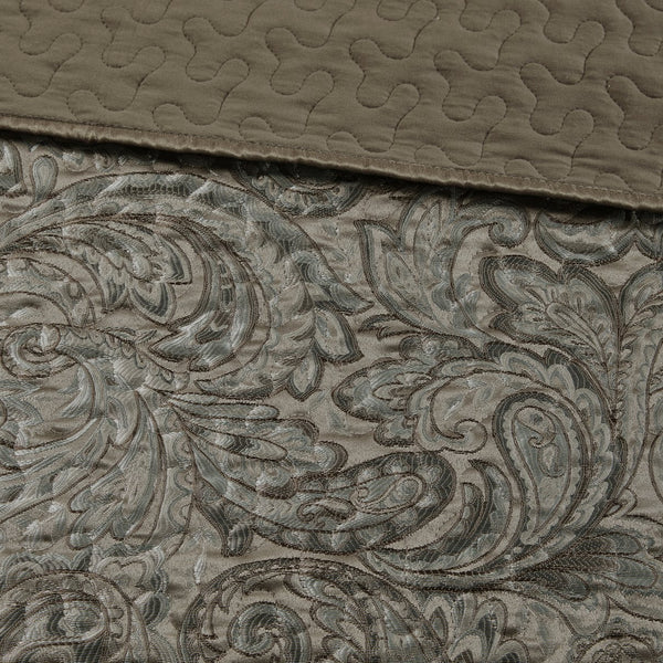 English Elm 5 Aubrey Reversible Jacquard 5-Piece Bedspread Set King with Paisley Weave, Taupe Blue Sheen Accent Blue+Brown 22.83 L x 17.72 W x 12.2 H B03597490