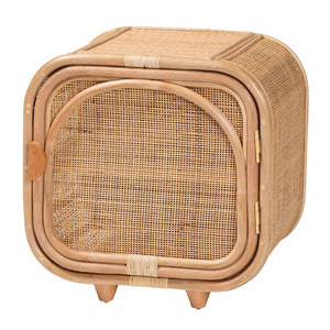 English Elm Bohemian Rattan Woven Mahogany Nightstand with Shelved Storage for Eclectic Bedrooms B2750P420406