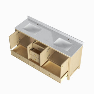 English Elm 72" Double Sink Oak Vanity with Carrara Marble Top and Soft Close Storage T3785P442246