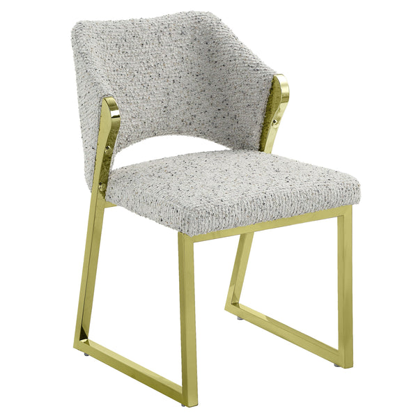 English Elm Galdesa Plush Teddy Sherpa Side Chairs Set of 2 – Grey Multi Upholstery, Mirrored Gold Stainless Legs B2726P345254