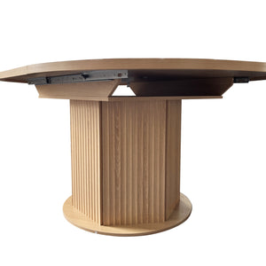 English Elm Round Adjustable Dining Table 47–63" for 4–6, Light Brown MDF & Rubberwood, Bump-Texture Base, 300lb Capacity W1347P296655