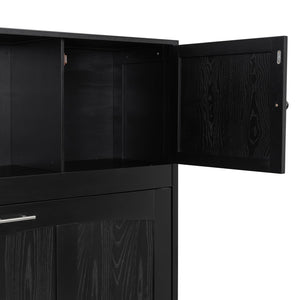 English Elm Full Murphy Bed with Storage Cabinets and Shelves, Space-Saving Wooden Wall Bed with 600lb Capacity Black N7090004009B
