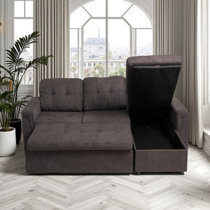 English Elm Upholstered L-Shaped Sleeper Sofa with Reversible Storage, Pull-Out Bed & Breathable Flannel Finish W3138S00001