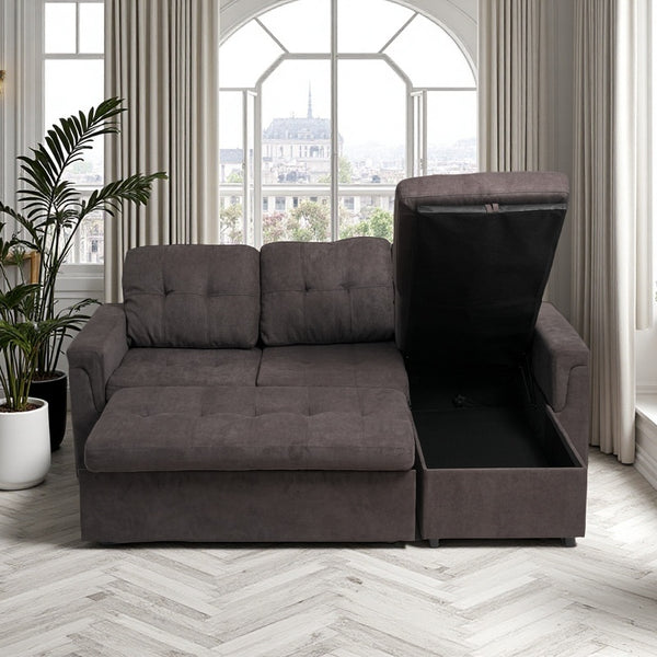 English Elm Upholstered L-Shaped Sleeper Sofa with Reversible Storage, Pull-Out Bed & Breathable Flannel Finish W3138S00001