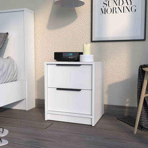 English Elm Washington White Nightstand with Two Large Drawers and Open Shelf — Elegant Compact Bedroom Storage B128P148987