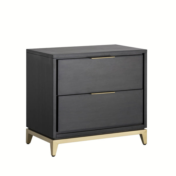 Sunpan EDMUND Nightstand – Smoked Grey-Brown Acacia with Soft-Close Drawers & Gold Accents for Modern Elegance 106042
