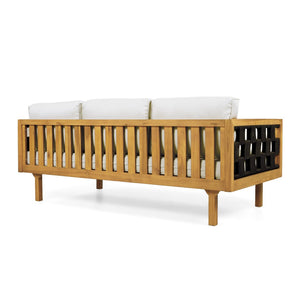 English Elm Luxury Acacia Wood Outdoor Daybed with Black Rope Weave and Grey Cushioned Seating N770P373436L_N770P234486F
