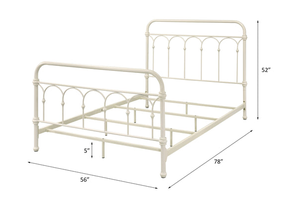 English Elm Citron White Metal Full Bed with Spindle Headboard, 330lb Capacity, 4 Slats & 6 Legs Support B2726P265250