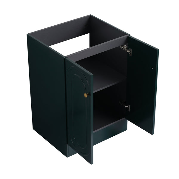 English Elm 24" Freestanding Bathroom Vanity with Integrated Basin Design, Adjustable Shelf & 3 Metal Handles, Eco Plywood Finish Dark Green W999P241071