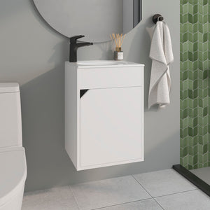 English Elm Bathroom Compact Vanity with Sink and Single Door Cabinet, Engineered Wood, Modern Minimalist Design White 25.98 L x 18.9 W x 11.02 H B097P350308