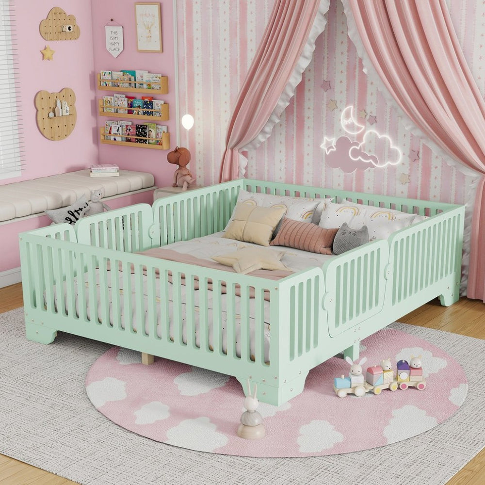 English Elm Full Size Montessori Floor Bed with Safety Fence Mdf Frame for Kids Bedroom W2593P381119