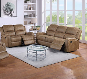 English Elm Modern Dual Tufted Reclining Sofa and Loveseat Set Leather Like Upholstery Living Room Chestnut B011S02371