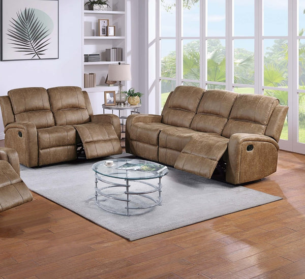 English Elm Modern Dual Tufted Reclining Sofa and Loveseat Set Leather Like Upholstery Living Room Chestnut B011S02371