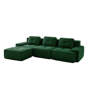 English Elm 117" Modern L-Shaped Modular Sectional Sofa - Stylish Comfort, Deep Seating, Movable Ottoman, Green W714S01486