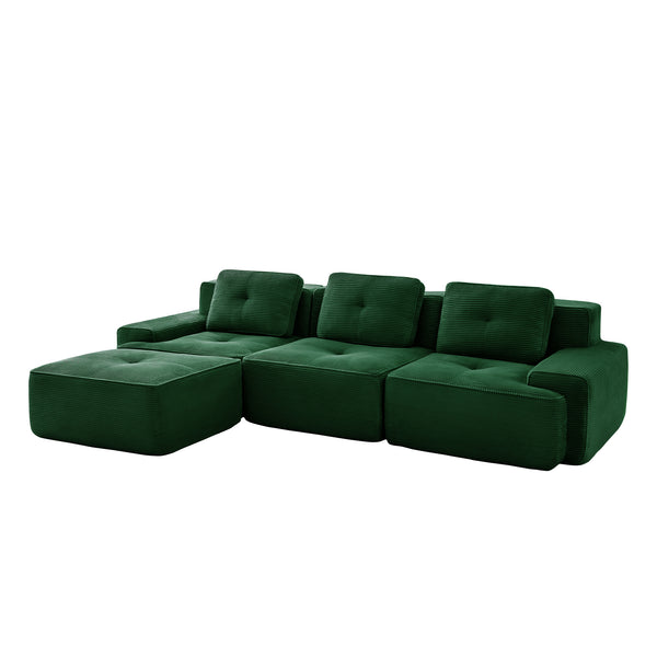 English Elm 117" Modern L-Shaped Modular Sectional Sofa - Stylish Comfort, Deep Seating, Movable Ottoman, Green W714S01486