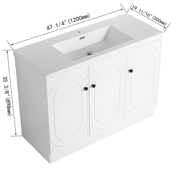 English Elm 48" Freestanding Bathroom Vanity with Thick Resin Sink, Soft-Close Doors, Adjustable Shelves, Durable Finish White W999S00275