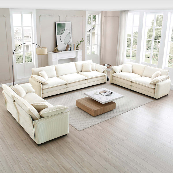 English Elm Modern 3-Piece Sofa Set - Two Stylish 2-Seaters & One Plush 3-Seater In Beige Corduroy Upholstery W714S00687