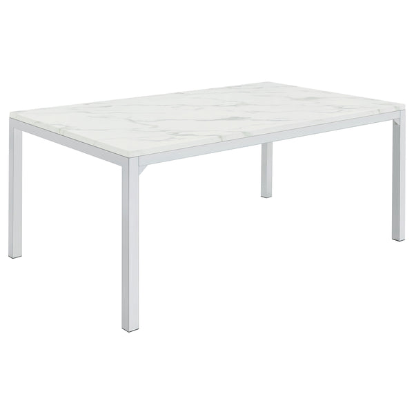English Elm Caston Carrara Faux Marble Top Dining Table with Chrome Steel Legs — Contemporary Rectangular Elegance, 64" Long B062P350427
