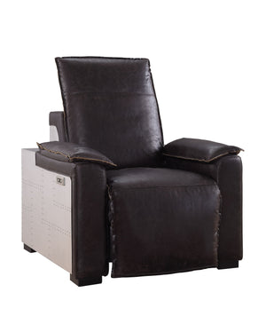 English Elm Misezon Dark Brown Top Grain Leather Power Recliner with Aluminum Frame, Pillow Arms & Full Foam Comfort B2726P280178