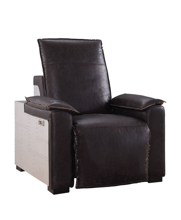 English Elm Misezon Dark Brown Top Grain Leather Power Recliner with Aluminum Frame, Pillow Arms & Full Foam Comfort B2726P280178