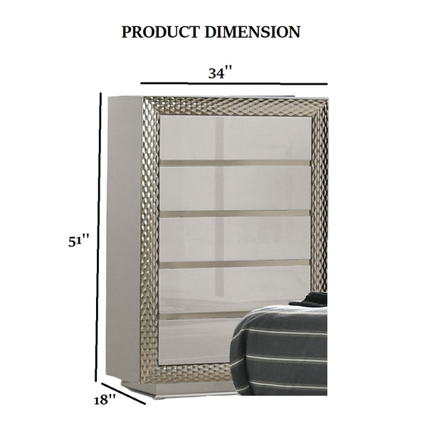 English Elm 1pc Crocodile-Embossed Chest with Diamond-Crusted Handles, Silver-Lined Panels, Glam Contemporary Appeal Gray 21 L x 37 W x 55 H B2741P369856