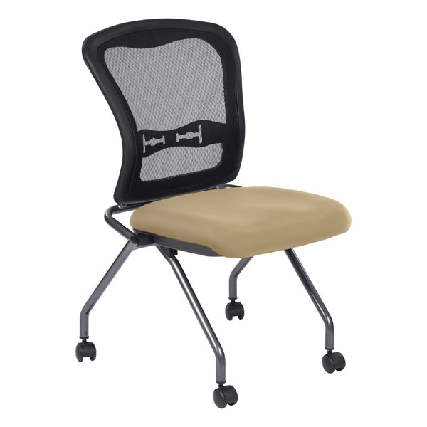OSP Home Furnishings Soft-flex Pro-line Ii Ergonomic Folding Chair with Mesh Back and Lumbar Support Buff 84220-R104