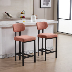 English Elm Bar Stools Set of 2 Upholstered Fabric Seat with Foam Cushion Black Metal Legs Orange W3244P310203