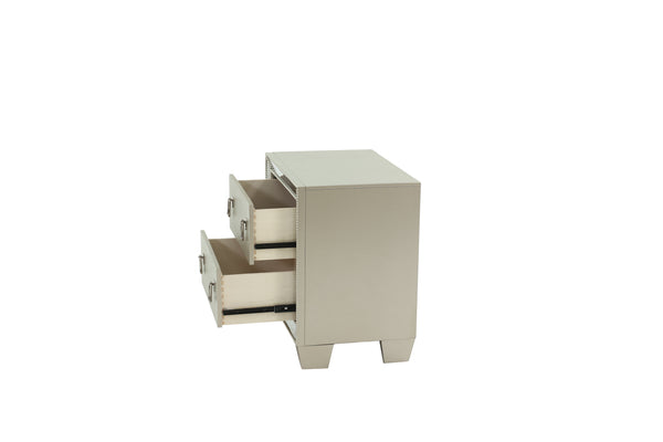 English Elm Traditional Silver Finish Antique 2-Drawer Nightstand with Mirror Accent, Spacious Bedside Table 26"x17"x26" B011P395077