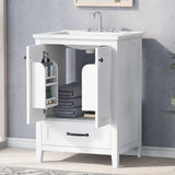 English Elm 24" Bathroom Vanity With Sink, Bathroom Vanity Cabinet With One Drawer and Doors, Solid Wood and Mdf, White