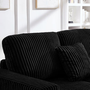 English Elm 93" Sectional Sofa L-Shaped Upholstered Corduroy 3-Seater with Reversible Chaise, Solid Wood Frame, Plush Coil-Foam Cushions Black W1097S00223