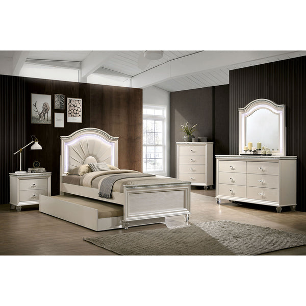 English Elm 2 Drawers Nightstand With Acrylic Legs - Modern Pearl White Design For Stylish Bedroom Storage B016P252233
