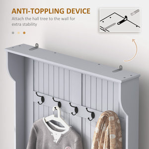 English Elm HOMCOM Entryway Hall Tree with Bench and 4 Double Hooks, Shoe Storage Organizer and Anti-Tip Gray W2225P229725