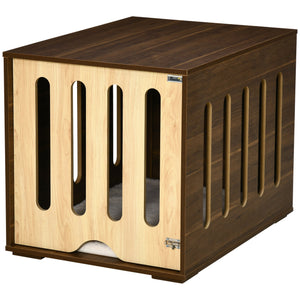 English Elm PawHut Modern Dog Crate End Table with Removable Sliding Door, Foam Cushion, Lock, Indoor Pet Haven Brown W2225P217302