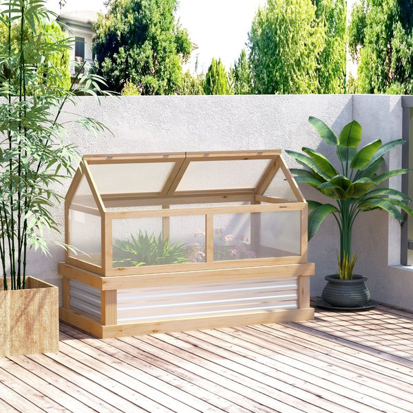English Elm Outsunny Raised Garden Bed With Polycarbonate Greenhouse, Versatile Cold Frame For Year-Round Growth W2225P200936-GIGA