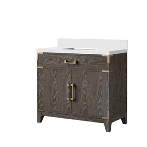 English Elm Brown Oak Single Bath Vanity With Cultured Marble Top - 36" W, Elegant Design & Ample Storage B2731P259776