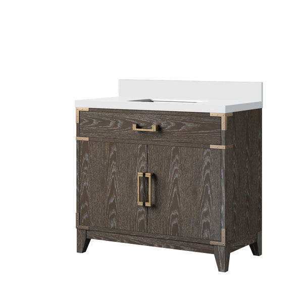 English Elm Brown Oak Single Bath Vanity With Cultured Marble Top - 36" W, Elegant Design & Ample Storage B2731P259776