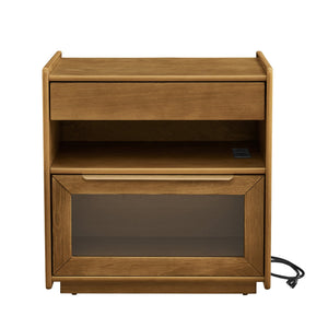 English Elm Mid Century Modern Nightstand With Charging Station, 2 Drawers & Open Shelf For Stylish Storage Solutions W1801P303392